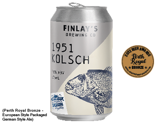 Can image of 1951 Kolsch with illustration of an aged pink snapper. Also has bronze medal from 2022 Perth Royal Beer Awards